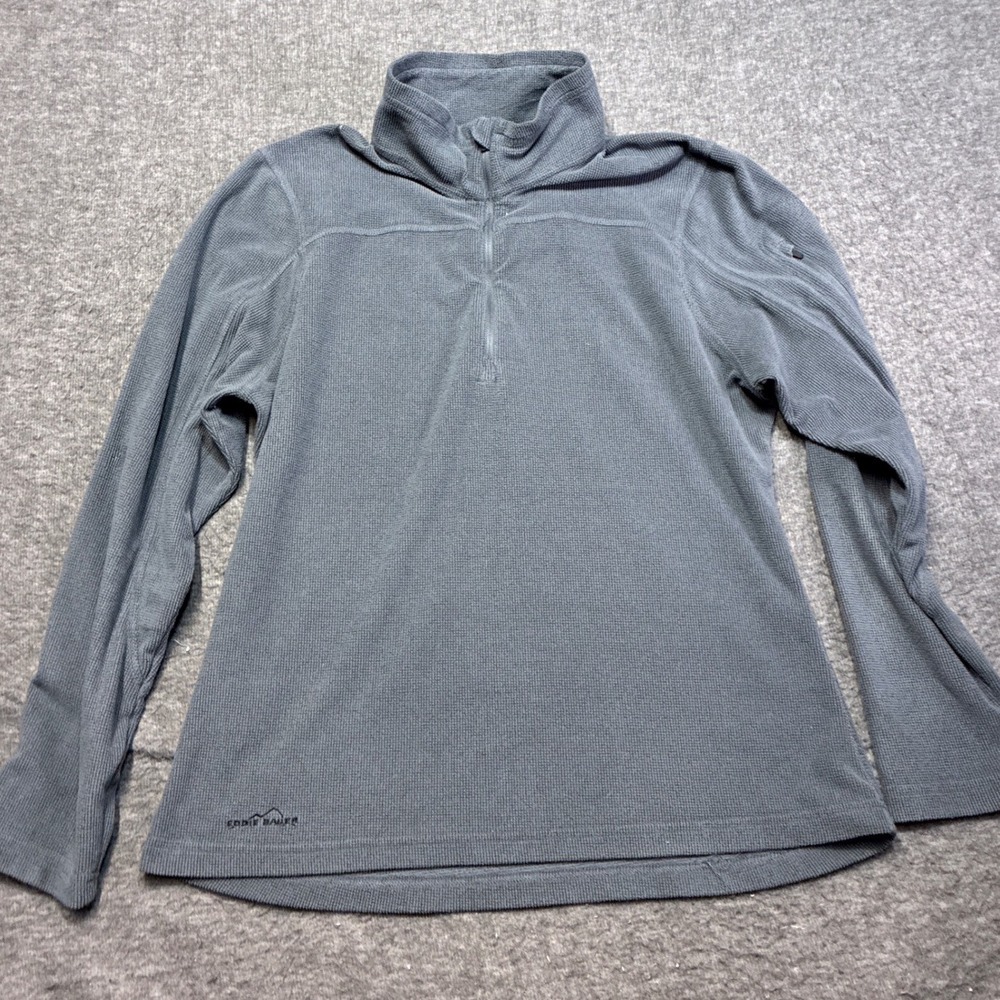 Eddie Bauer Shirt Pullover Women Large Gray Quarter Zip Grid Fleece Hiking